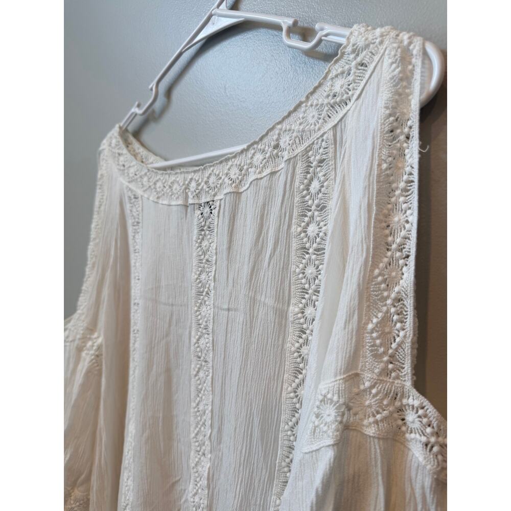 i Jeans by Buffalo White Boho Crochet Lace Cold Shoulder Peasant Blouse Top M - Picture 6 of 7